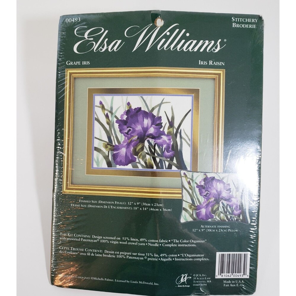New Sealed Elsa Williams Grape Iris Embroidery Kit 12"X 9" Frame/ Pillow 00493
